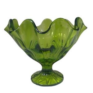 Vtg L.E. Smith Green Simplicity Pedestal Compote Dish